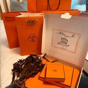 Hermès Signature Orange Gift Bags with Ribbons